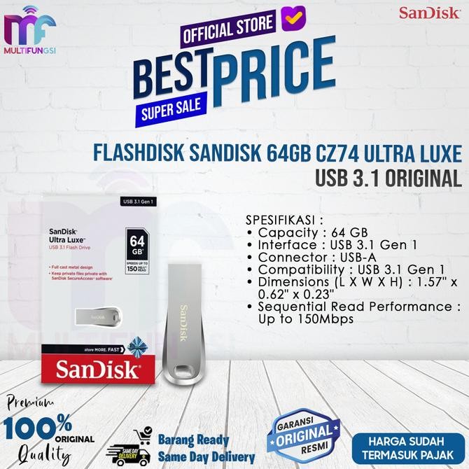 

Flashdisk SanDisk 64GB CZ74 Ultra Luxe USB 3.1 Original