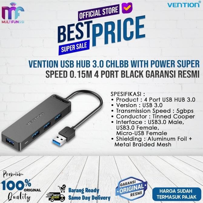 

Vention USB Hub 3.0 CHLBB with Power Super Speed 0.15M 4 Port Black Garansi Resmi