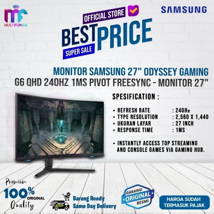 

Monitor Samsung 27" S27BG652 1ms Odyssey Gaming G6 QHD 240Hz Pivot