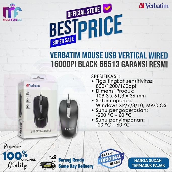 

Verbatim Mouse USB Vertical Wired 1600dpi Black 66513 Garansi Resmi