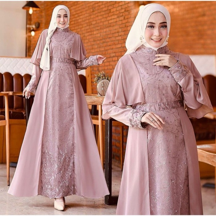GAMIS MIKA Baju Muslim Wanita Jumbo Gamis Brukat Tile Remaja Dewasa - DUSTY UNGU, M