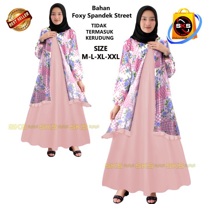 Gamis Wanita Rompi SHALSABILLA,Gamis wanita dewasa rompi, gamis dewasa - Pink, L