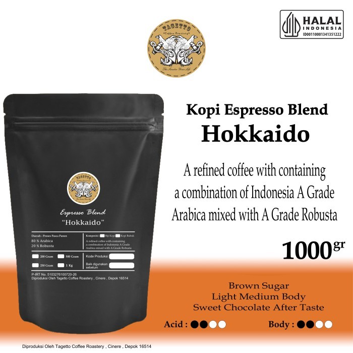 

Best Seller Espresso Hokkaido 1Kg Tagetto Coffee Blend 80% Arabica - 20% Robusta