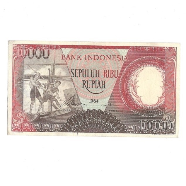 Uang kuno Indonesia 10000 Rupiah 1964 (MERAH) Extra Fine