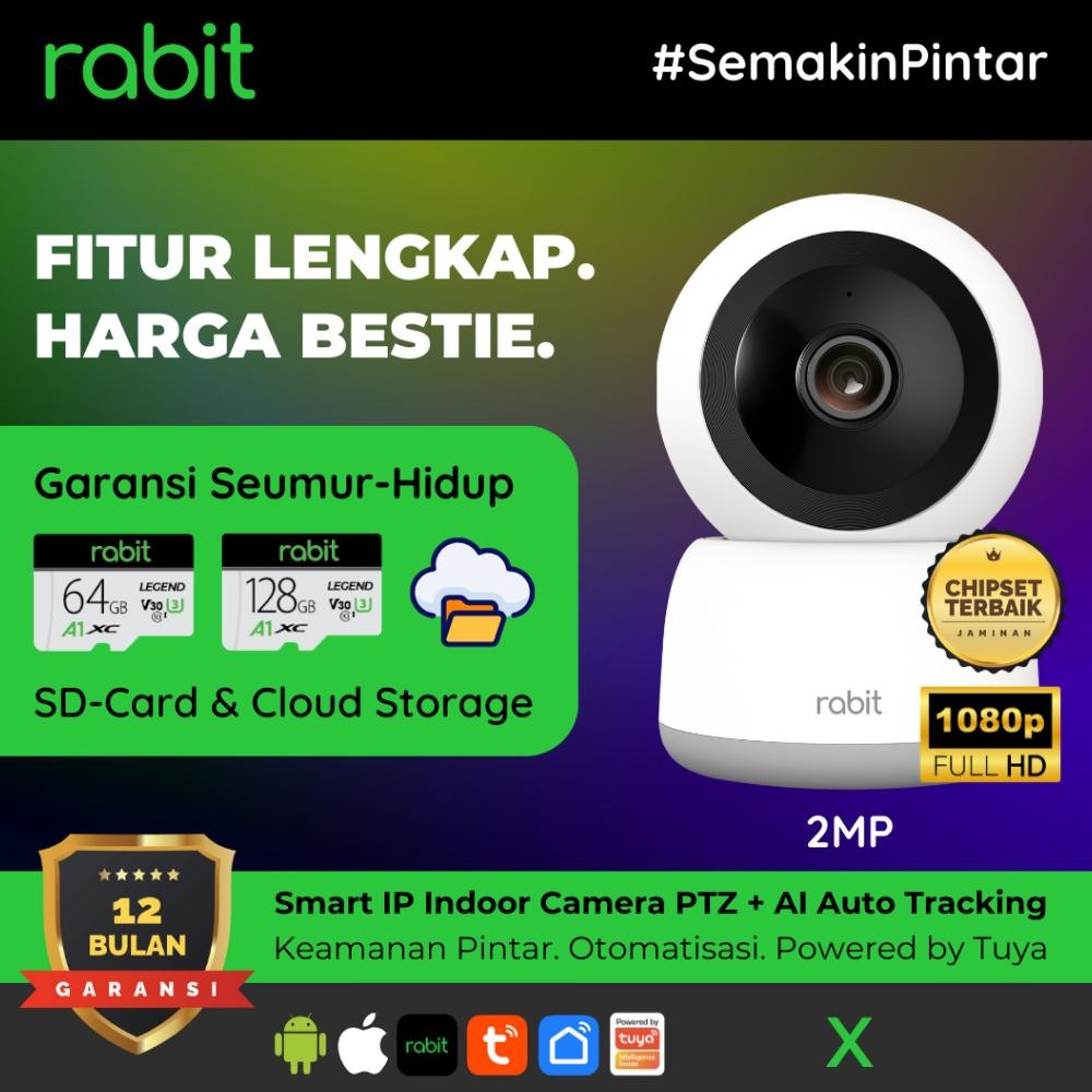 PROMO TERMURAH - RABIT Smart CCTV WiFi Indoor - Kamera CCTV Jarak Jauh Lewat HP