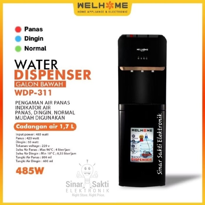 Dispenser Welhome Galon Bawah WDP 311 Dispenser Air Panas Dingin Normal 3 Kran Dispenser Berdiri