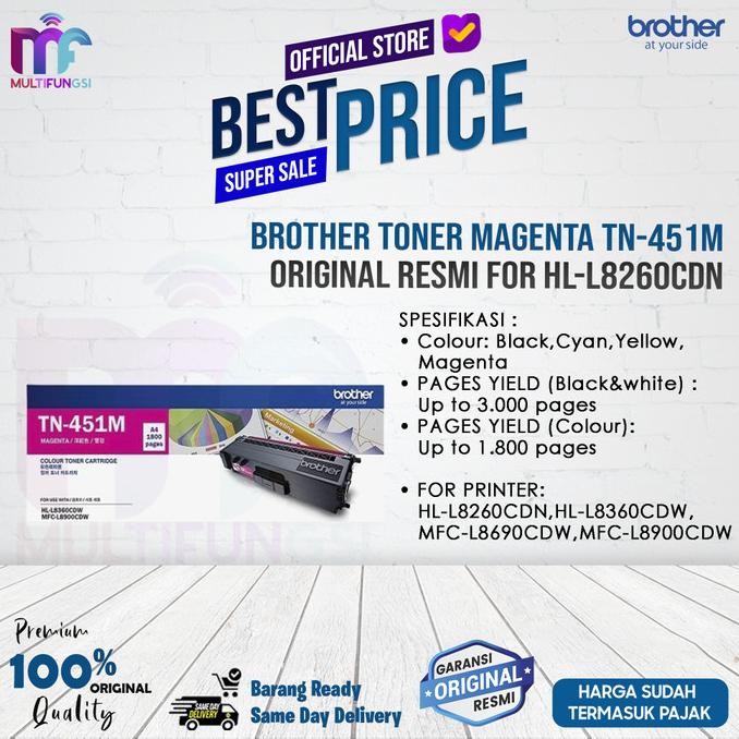 

Brother Toner Magenta TN-451M / TN451 M Original Resmi For HL-L8260CDN