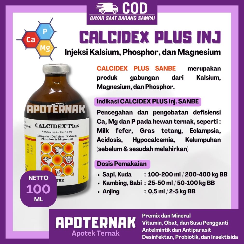 Sale Calcidex Plus Injeksi 100 Ml - Obat Lumpuh Kurang Kalsium Fosfor Magnesium Pada Ternak Sapi Kam