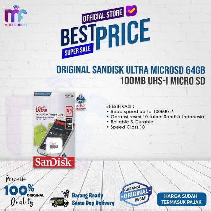 

Original Sandisk Ultra MicroSD 64GB 100MB UHS-I MicroSD Garansi Resmi