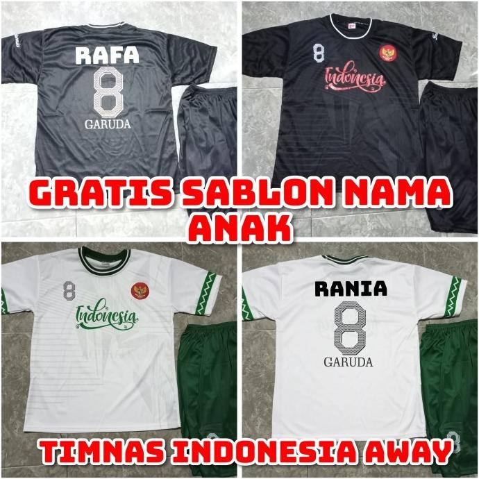 SETCEL SETELAN JERSEY BOLA ANAK TIMNAS INDONESIA AWAY FREE SABLON NAMA