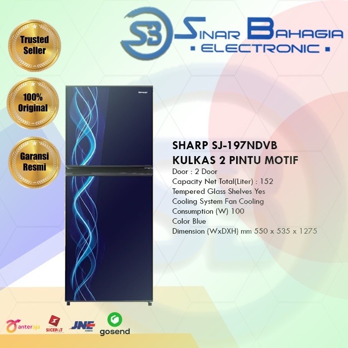 SHARP SJ-197NDVB/ VP  KULKAS 2 PINTU MOTIF (NEW) ( KHUSUS BANDUNG)