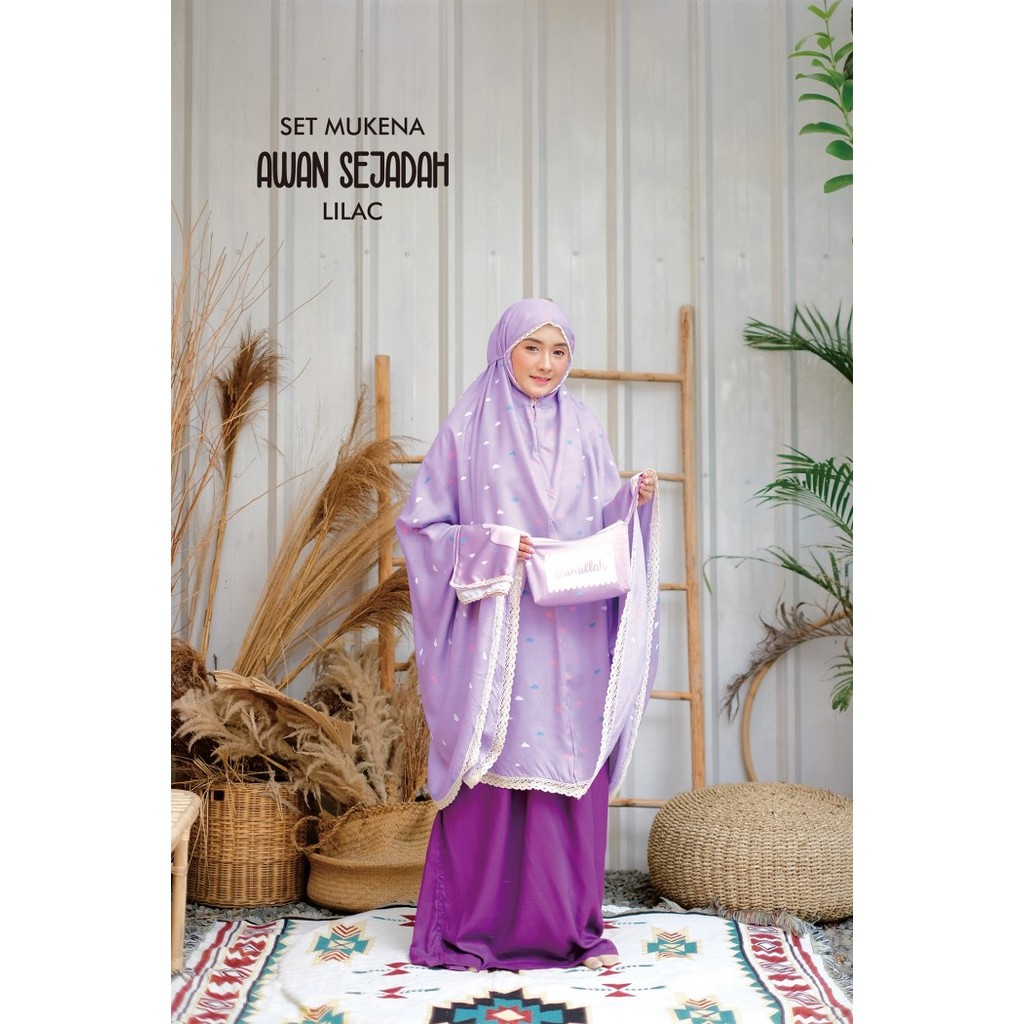 Mukena MUKENA DEWASA RAYON AWAN SET SAJADAH - lilac terkini katun adem terbaru premium elegan