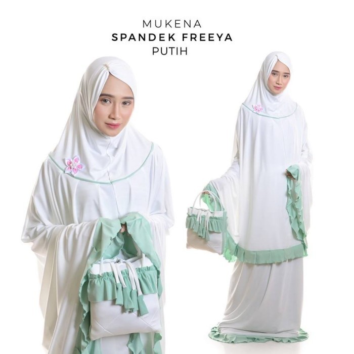 Mukena PUSAT MUKENA INDONESIA - MUKENA DEWASA SPANDEK FREEYA - PUTIH elegan adem terkini katun premi