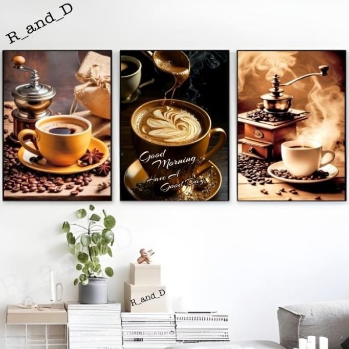 HIASAN DINDING CAFE GAMBAR KOPI UKURAN 47X31, DEKORASI DINDING DAPUR TEMA KOPI HITAM UKURAN A3, WALL