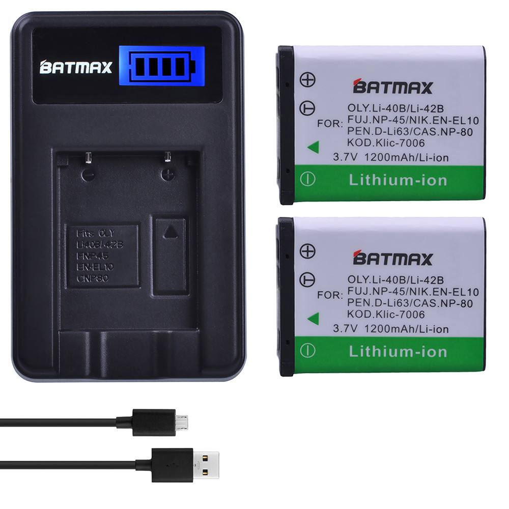 Batmax Li-40B Li 40B Li-42B 1200mAh Battery+LCD USB Charr