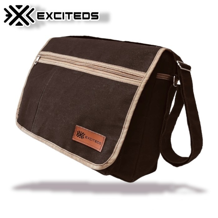 TERLARIS Tas Selempang pria Miqdi Kanvas | Tas Sekolah | Tas Kuliah Kerja - Exciteds Coklat