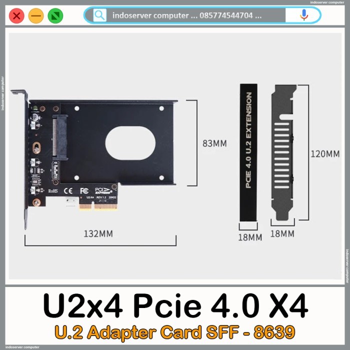 U2x4 Pcie 4.0 X4 U.2 Adapter Card SFF-8639 U2 PCIe Card Adapter for SSD SAS NVME 2,5inch