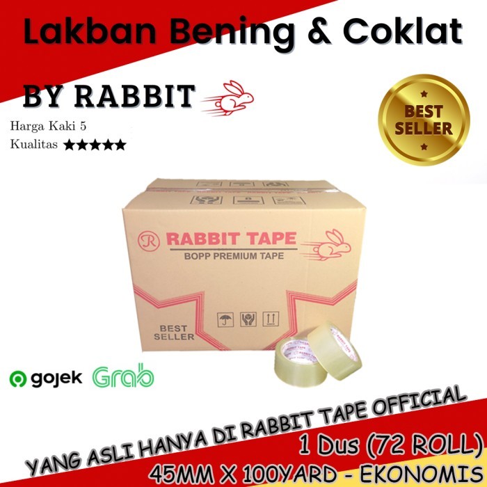 

Lakban Bening/Cokelat [KHUSUS GOJEK] RABBIT TAPE Ekonomis 2" x 100 Yard