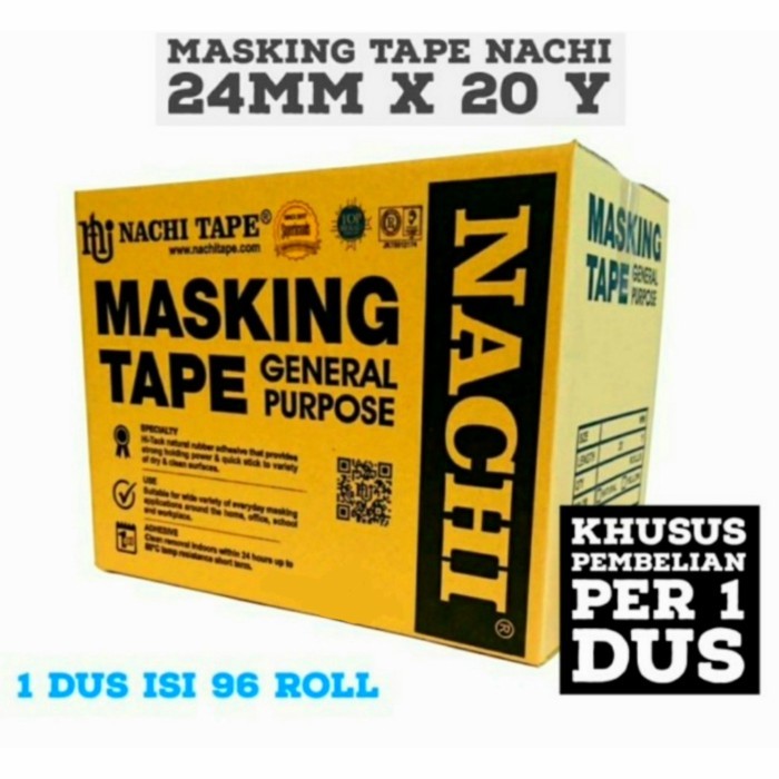 

HARGA DISC - 1 DUS 96 ROLL Masking Tape NACHI Lakban Kertas 24 mm 1" inch 20 yards