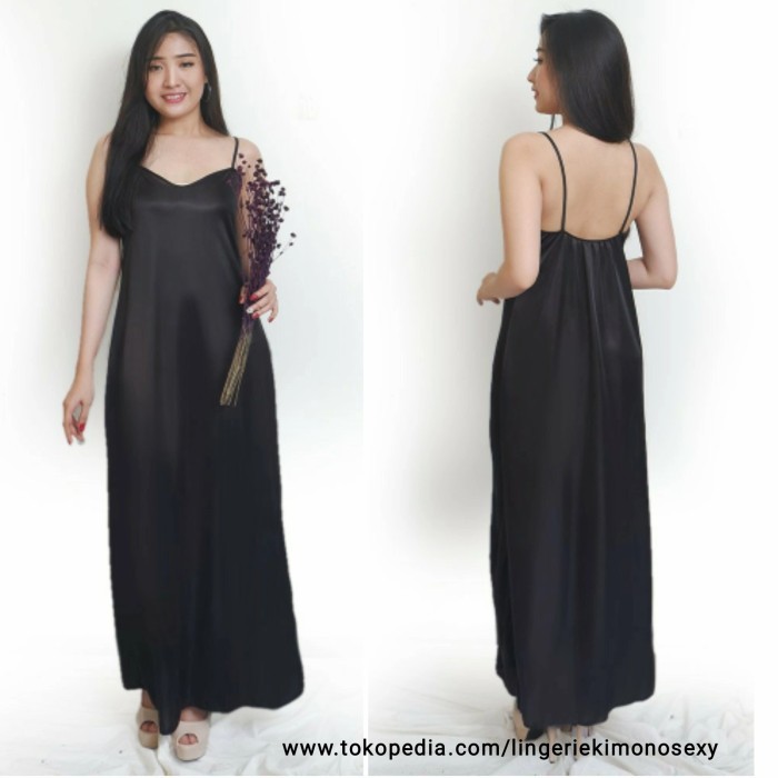 TERLENGKAP baju tidur wanita dewasa Sexy dress daster panjang hitam satin menawan