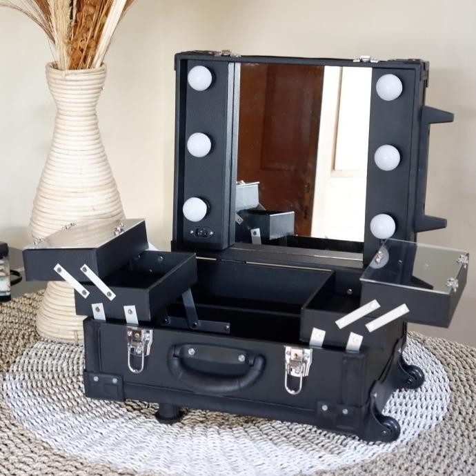 Koper Make Up Beautycase Lampu Bohlam 6 Lampu Ukuran L