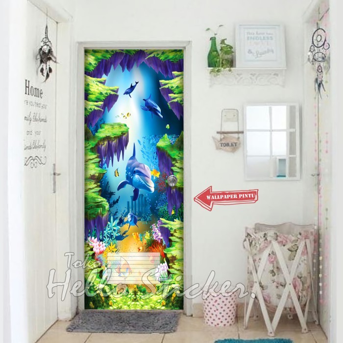 Stiker pintu kamar mandi waterproof motif IKAN