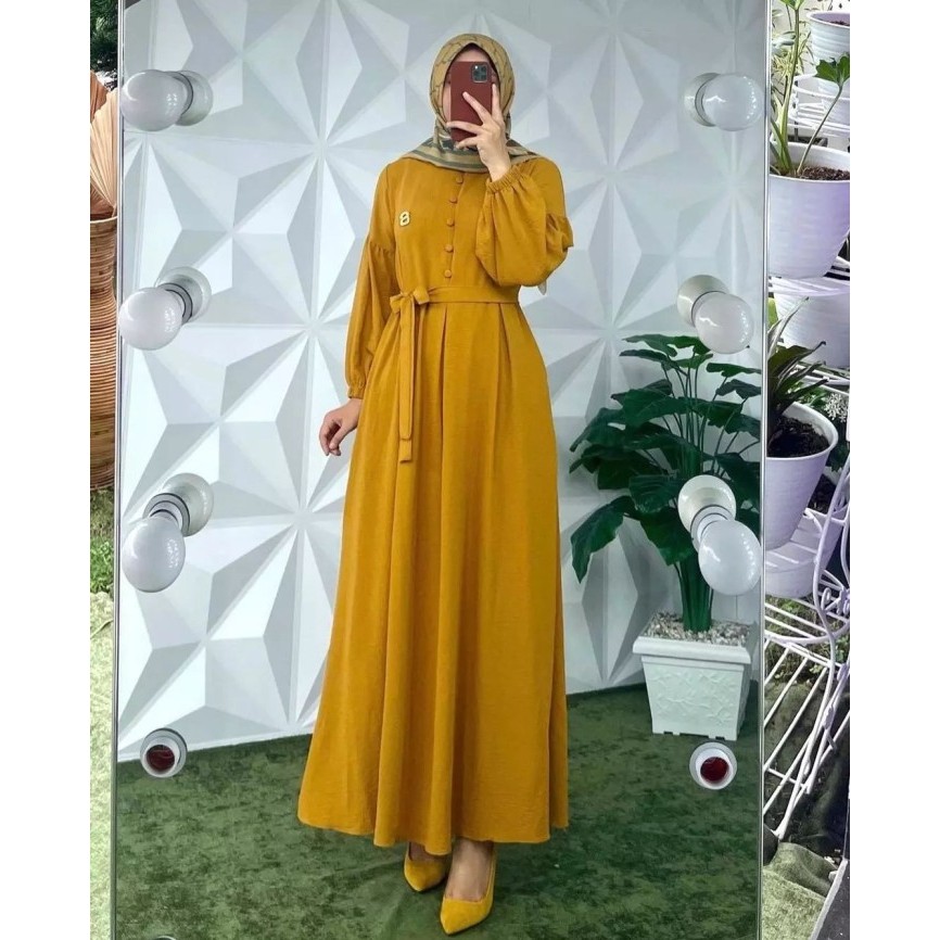 ORIGINAL Gamis Crinkle | Baju Muslim Wanita | Baju Gamis | Gamis Wanita - Mustard, All Size