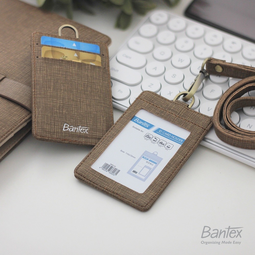 

[Avjaya Stationery] Bantex Leather Name Tag ID Card Holder Brown 8869 03 Kulit Sintetis Lanyard Tali