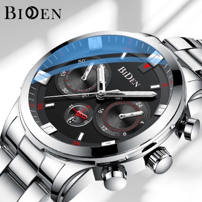 TERLARIS jam tangan Biden fashion pria analog pita jala bisnis - Silver Black