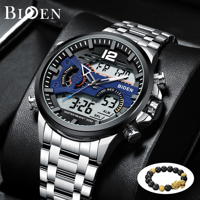 TERLARIS BIDEN Jam Tangan Pria Tali Stainless Steel Analog&Digital Bisnis Jam - Biru