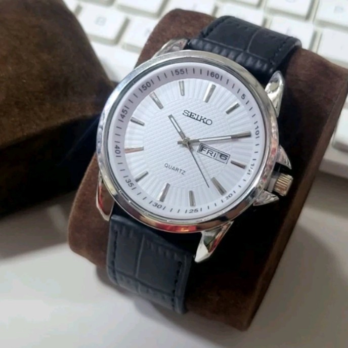 TERLARIS JAM TANGAN PRIA SEIKO TANGGAL HARI AKTIF TALI KULIT WARNA PILIHAN - SEIKO LEATHER - 001 - N