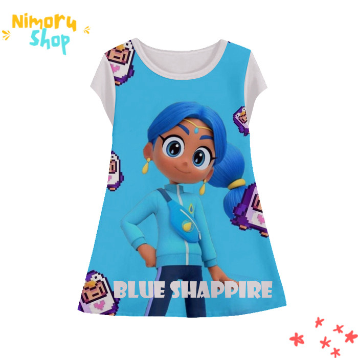 Baju Dress Anak 3D Tunik-KarakterBB-5-designWD Anime Karakter Rainbow Bubblegem Red Ruby Blue Shapph