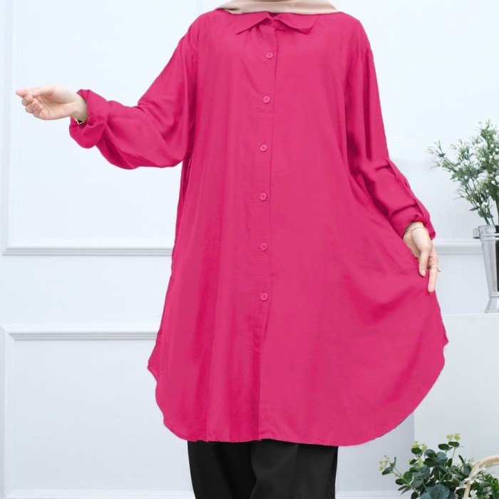 READY Baju Tunik Jumbo XXL LD 120 Wanita Kerah Kemeja - Pink Magenta, XXL GM24