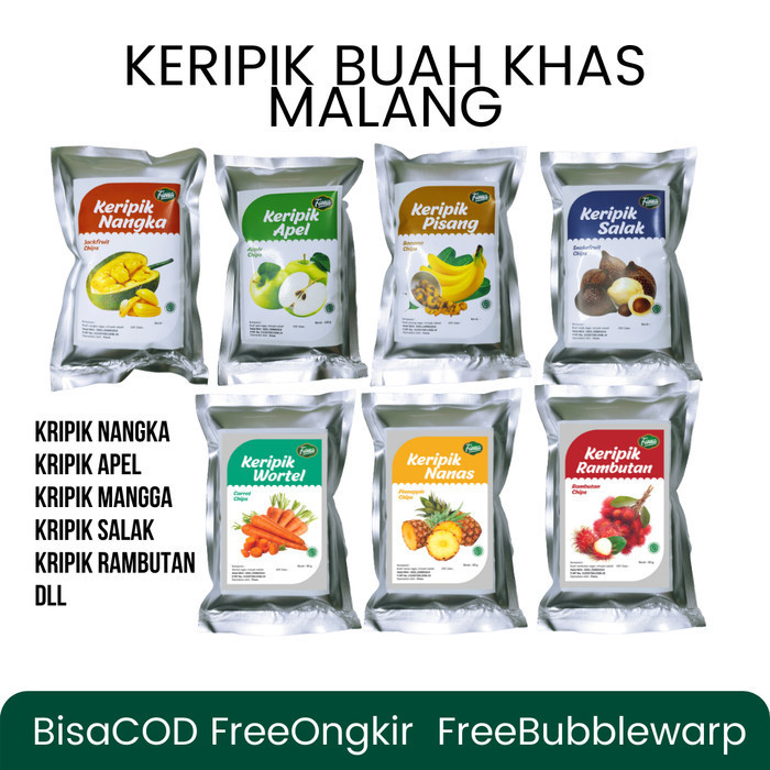 

BERGARANSI Keripik Buah/ Kripik krupuk Buah Apel Nangka Salak Mangga Nanas Malang