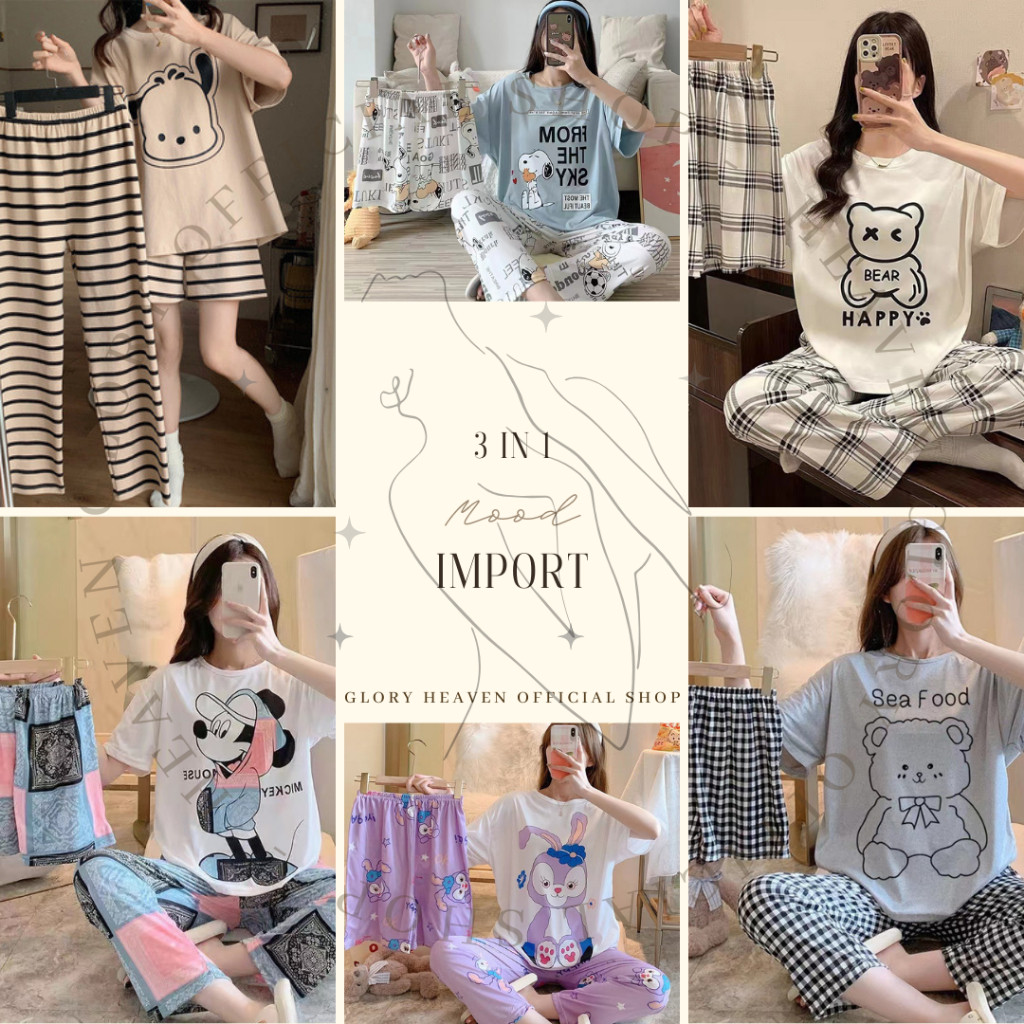 Baju Tidur Piyama Glory COD Piyama 3 in 1 XXL Baju Tidur Wanita Piyama Piyama Import Wanita Set Baju