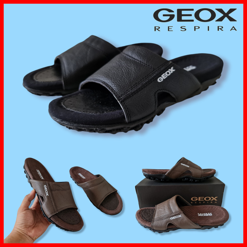 Sepatu Wanita SANDAL PRIA KULIT ASLI GEOX / SANDAL COWOK MODEL SELOP DAN JEPIT RINGAN EMPUK / SANDAL