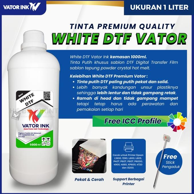 

DTF White Vator Ink 1000ml Tinta Putih Transfer Film Sablon Pet Film