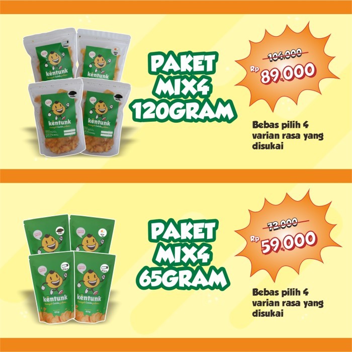 

PRODUK TERBATAS KENTUNK MIX 4 PAKET HEMAT Keripik Kentang Serut Potato Chips Camilan