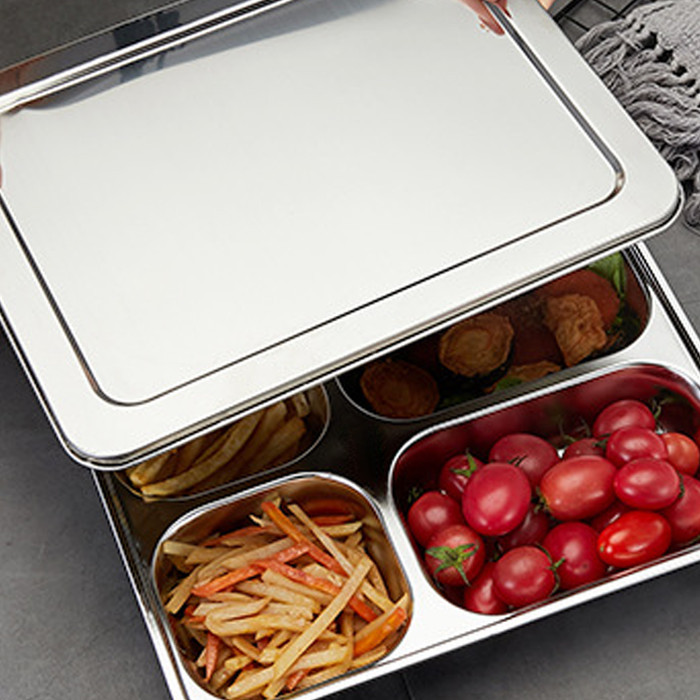 PIRING 4 SEKAT + TUTUP / LUNCH TRAY STAINLESS / PIRING MAKAN STAINLESS STEEL