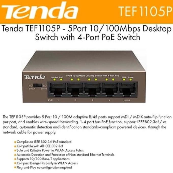 Tenda TEF1105P Switch 5 Port 4 POE CCTV SWITCH POE