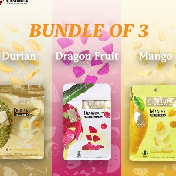 

Ursnas Bundle Of 3 -Freeze Dried Durian + Mango + Dragon Fruit