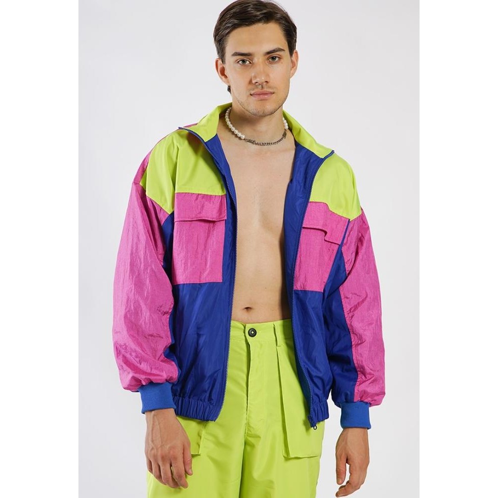 

BLUE- OCWA CURTIS COLORBLOCK 80S INSPIRED WATERPROOF JACKET PINK NEON BLUE M