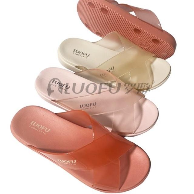 Luofu Sandal Jelly Karet Wanita Kokop Silang Transparan E7189T-Bw