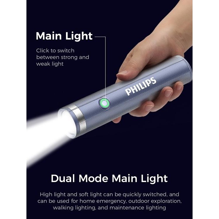 

BLUE- PHILIPS SFL1188/56 SENTER RECHARGEABLE FLASHLIGHT WITH AMBIENT NIGHT LIGHT BLUE