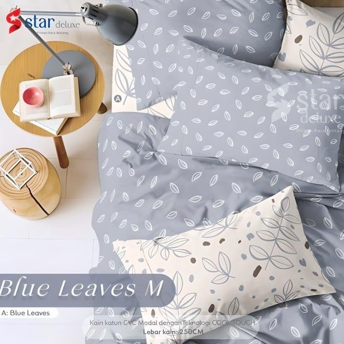 

BLUE- BEDCOVER SPREI KATUN MOTIF STAR BLUE LEAVES UK 160X200 180X200