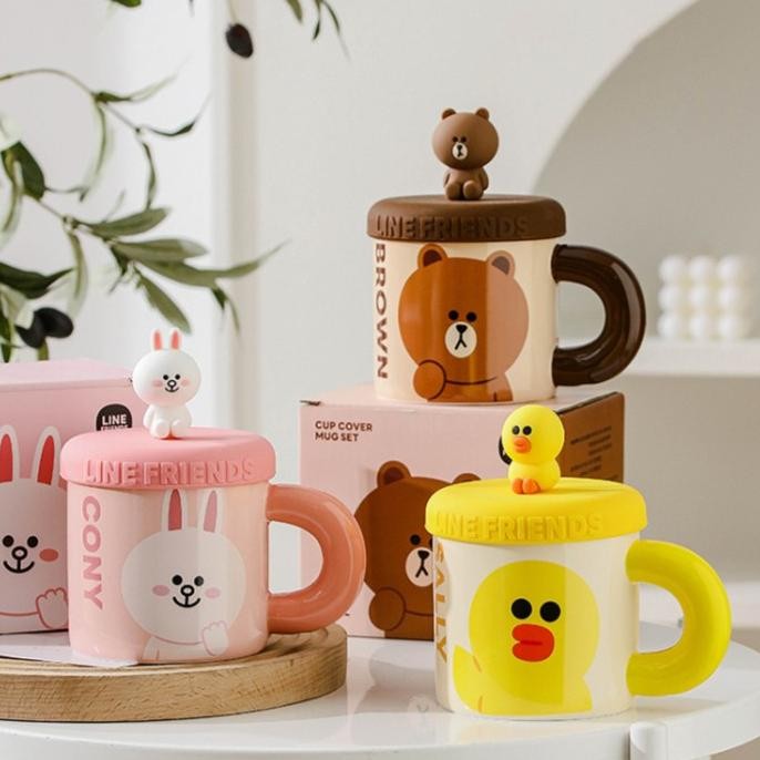Line Friends Mug A / Gelas Cangkir Mug Karakter Line Brown Cony Sally Keramik Hadiah Kado Anak Lucu 