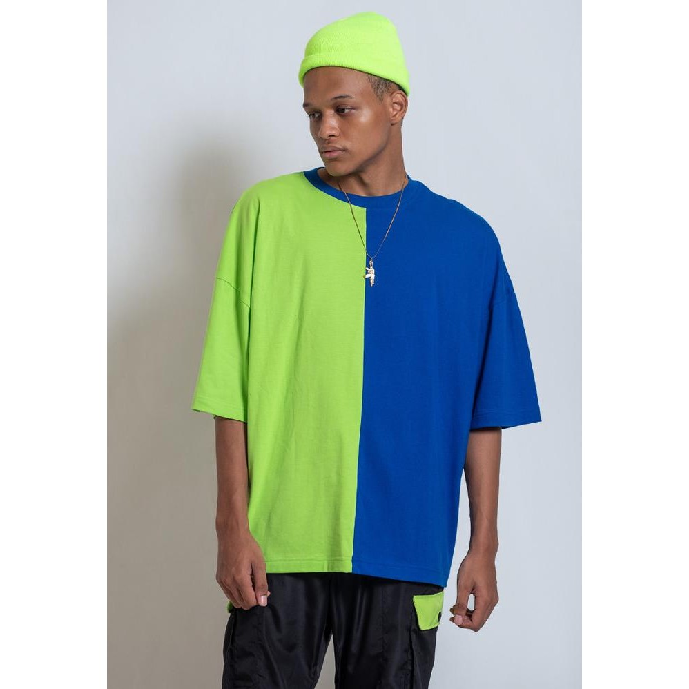 

BLUE- OCWA KEV TWOTONE ELECTRIC BLUE AND NEON OVERSIZED TEE MEN