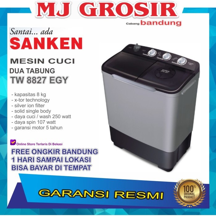 MESIN CUCI SANKEN TW 8827 8KG 2 TABUNG TW8827 8KG X-TOR