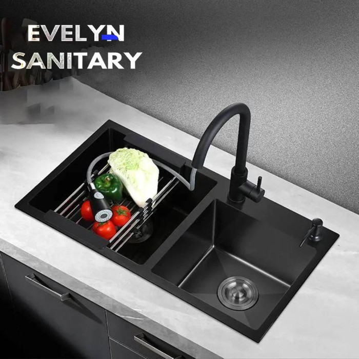 KITCHEN SINK BLACK 8245 / BAK CUCI PIRING HITAM 2 LUBANG BLACK