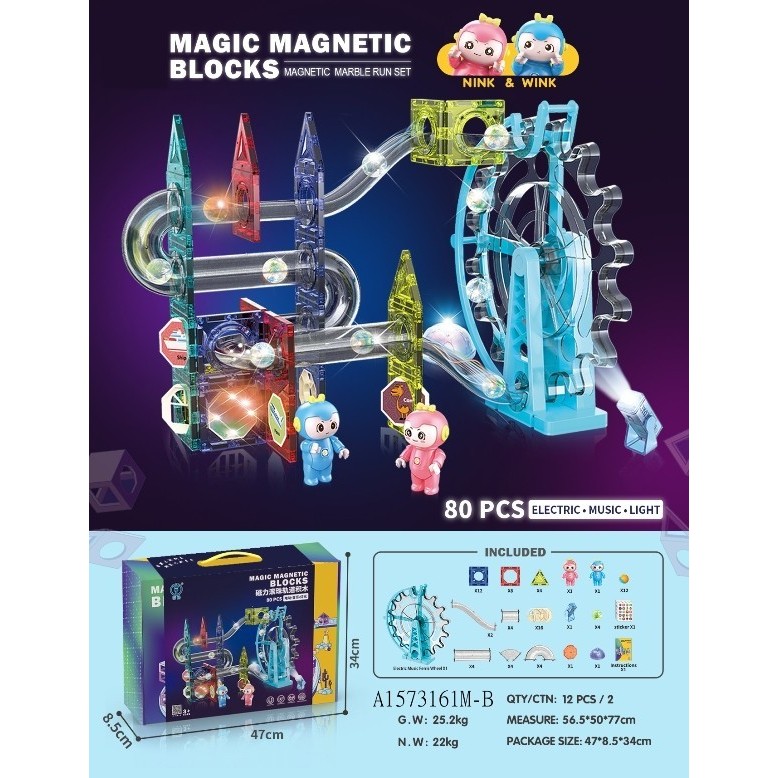 Diskon Marble Light Marble Run Block Magnetic Tiles Led Music Light Sound